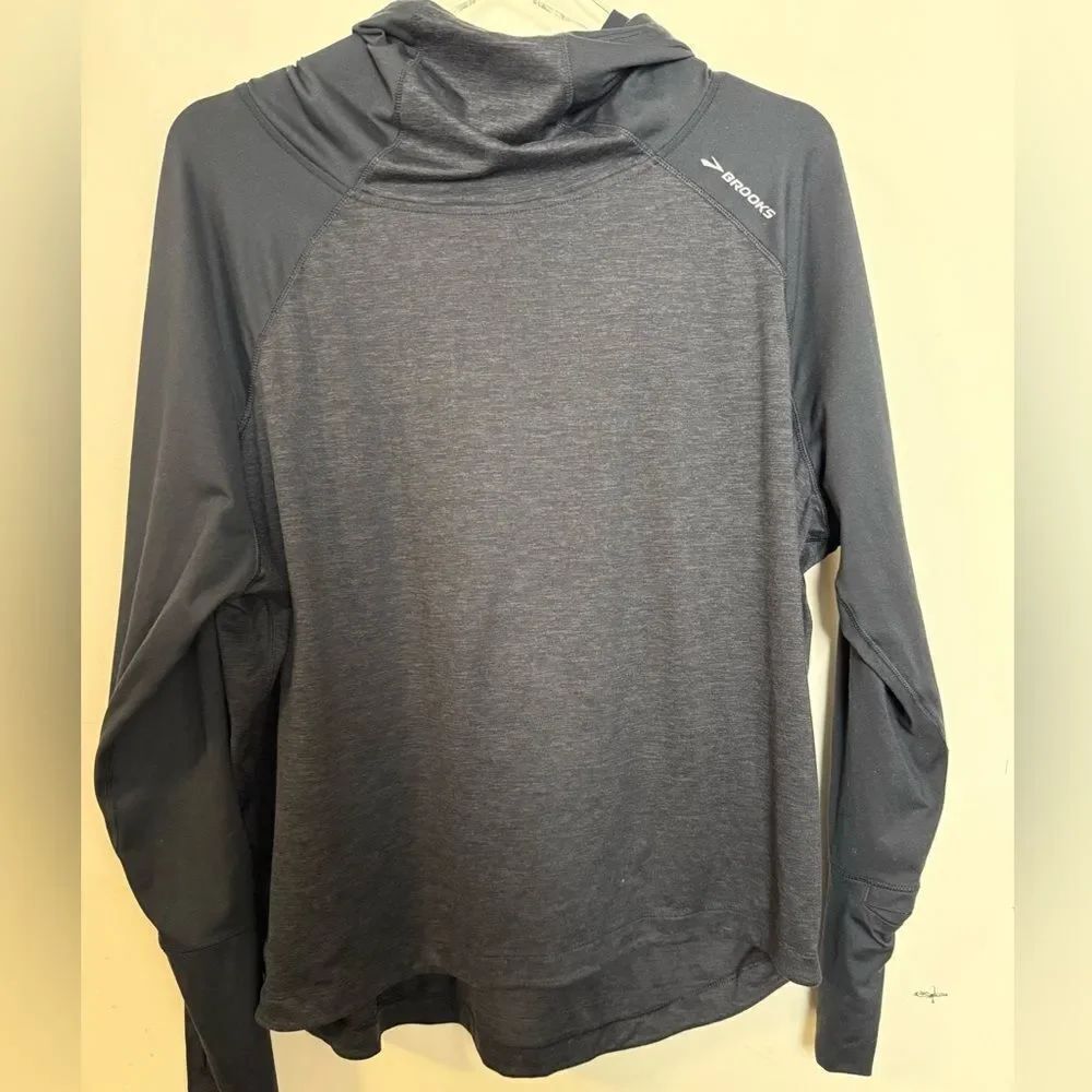 BROOKS Hooded Performance Exercise Long Sleeve Shirt Grey Large